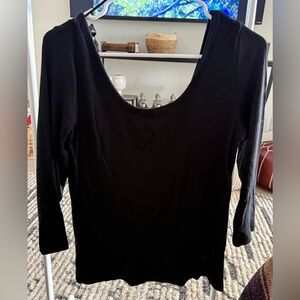 Ribbed Scoop Neck and Back Black Women's Top